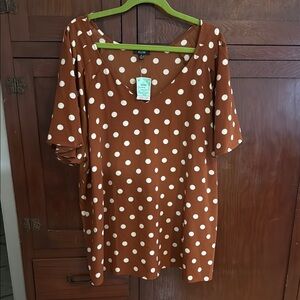 Brown Relaxed Boxy Blouse with 3/4 Sleeves